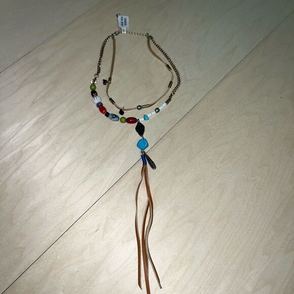 New FREE PEOPLE Multi Layer Necklace Beaded Stones - Picture 1 of 5